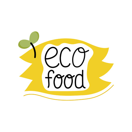 Organic food label isolated on white background.  vegan menu or food. Cute cartoon vector illustration.のイラスト素材