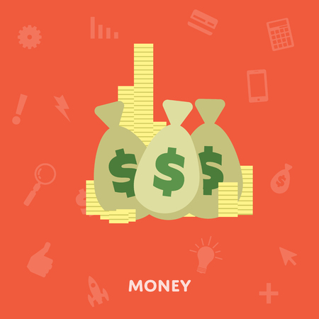 Money in the bag isolated on a white background flat abstract isolated vector illustrationのイラスト素材