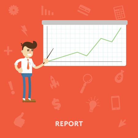 Business man showing a presentation with the schedule concept report flat abstract isolated vector illustrationのイラスト素材