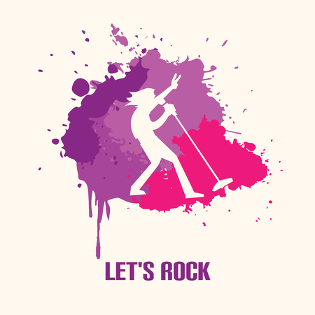 Silhouette musician singer on bright background vector illustrationのイラスト素材