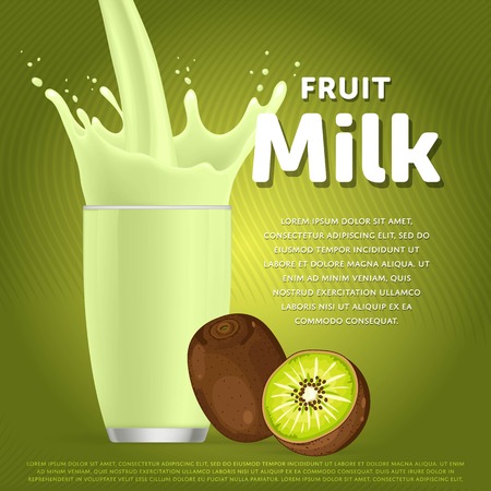 Kiwi sweet milkshake dessert cocktail glass fresh drink in cartoon vector illustrationのイラスト素材