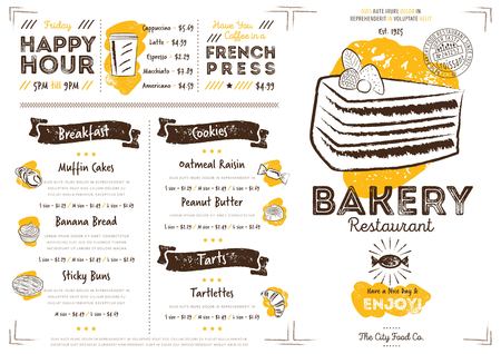 Restaurant bakery cafe menu template flyer vintage design vector illustrationのイラスト素材