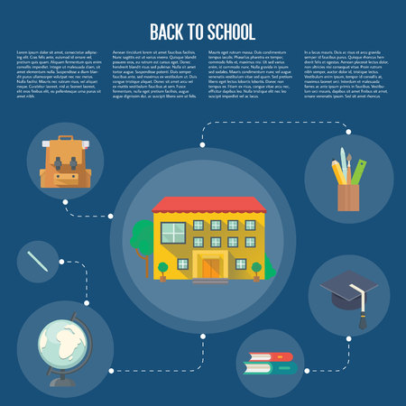 Back to school infographics concept icons flat design vector illustration. Concept icons of education and learning. Knowledge sign.のイラスト素材