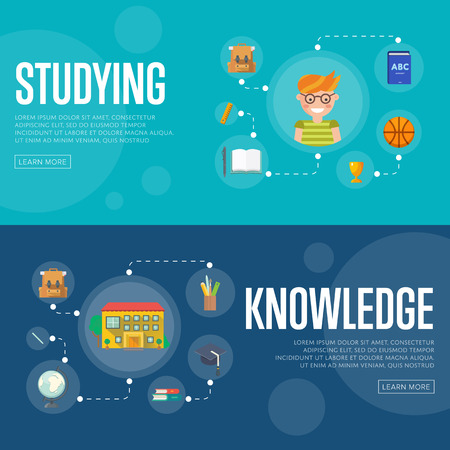Banners of education and learning infographics concept icons background flat design vector illustrationのイラスト素材