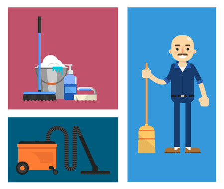 Cleaning tools icon set flat vector illustrationのイラスト素材