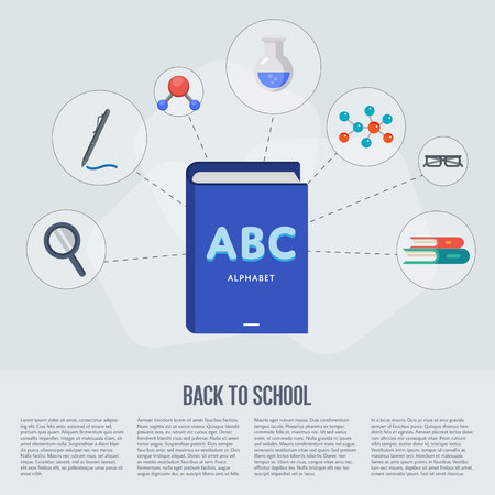 Back to school infographics concept icons flat design vector illustration. Concept icons of education and learning. Knowledge sign.のイラスト素材