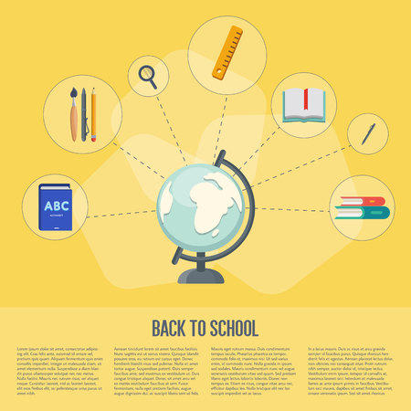 Back to school infographics concept icons flat design vector illustration. Concept icons of education and learning. Knowledge sign.のイラスト素材