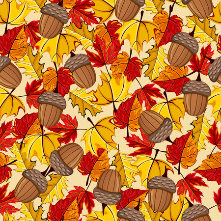 Autumn vector seamless pattern. Hand draw autumn leaves background.のイラスト素材