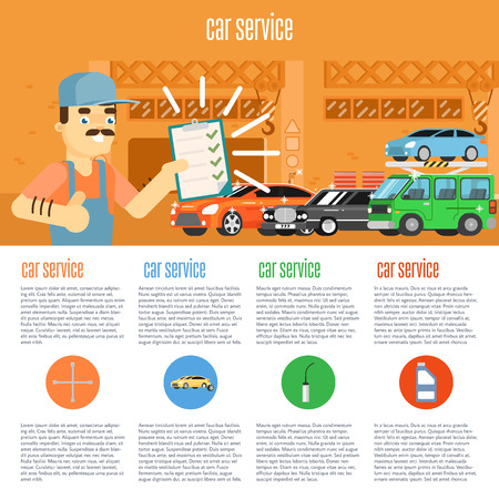 Infographics of scene presents workers in car service tire service and car repair vector illustrationのイラスト素材