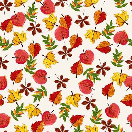 Autumn vector seamless pattern. Hand draw autumn leaves background.のイラスト素材