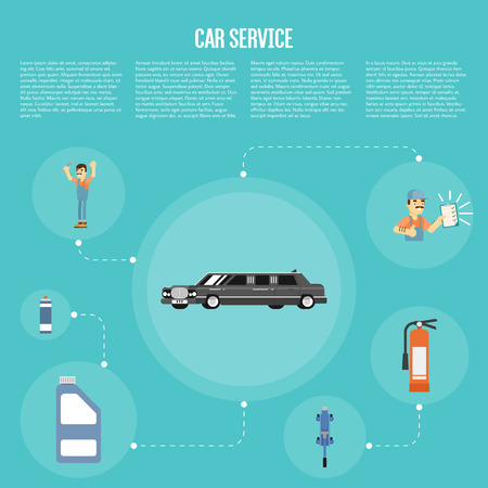 Infographics of scene presents workers in car service tire service and car repair vector illustrationのイラスト素材