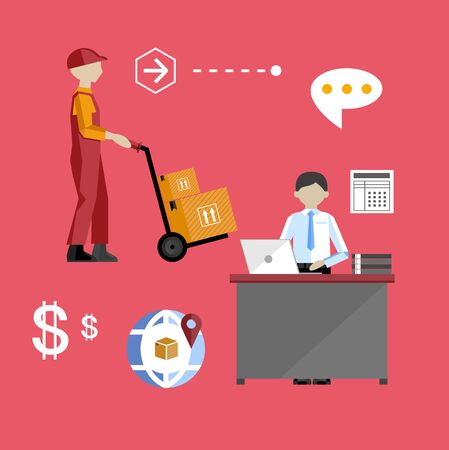 Delivery process concept vector illustration. Delivery man on the work.のイラスト素材