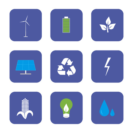 Green energy and recycling vector icons set suitable for info graphics, websites and print media. Square icons with power and ecological symbols. Eco elements collection.のイラスト素材