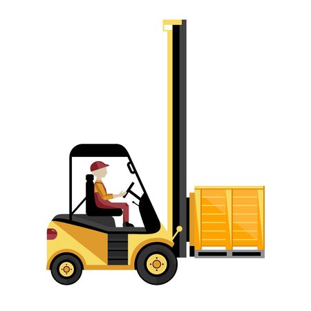 Forklift truck with boxes on pallet isolated on white background vector illustrationのイラスト素材