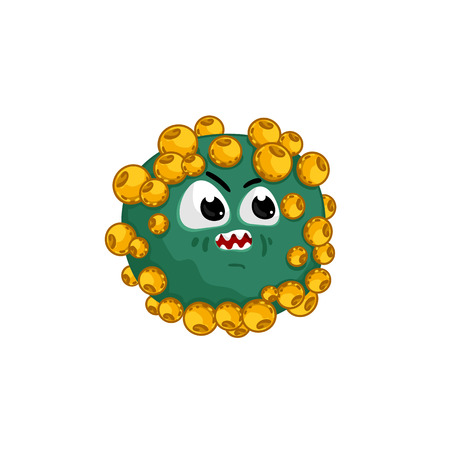 Cartoon virus character isolated vector illustration on white background. Cute fly germ virus infection vector character. Funny micro bacteria character. Microbe, Pathogen.のイラスト素材