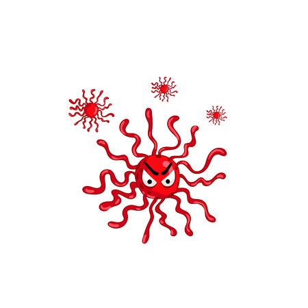 Cartoon bacteria character isolated vector illustration on white background. Cute fly germ infection vector character. Funny micro bacteria character.のイラスト素材