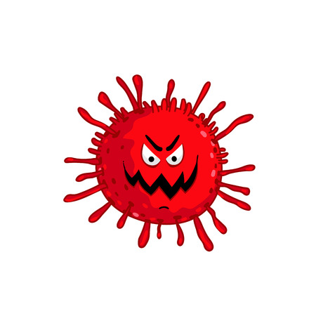 Cartoon virus character isolated vector illustration on white background. Cute fly germ virus infection vector character. Funny micro bacteria character. Microbe, Pathogen.のイラスト素材