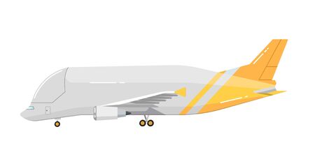 Side view of airplane isolated on white background vector illustration. Business aircraft. Passenger and freight transportation. Aircraft jet aviation. Modern airliner. Flat design style.のイラスト素材