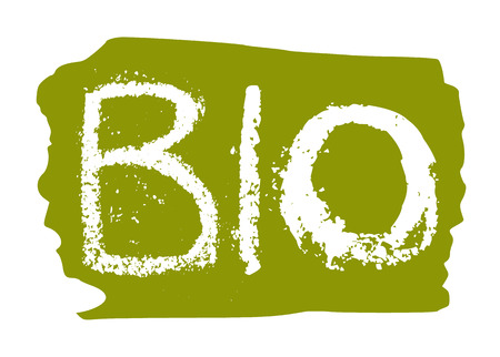 Bio product hand drawn label isolated vector illustration. Healthy and lifestyle vegan symbol. Bio hand sketch badge, icon. vegetarian restaurant menu, cafe, farm market. Bio food letteringのイラスト素材