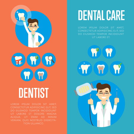 Dental care banners with male dentistのイラスト素材