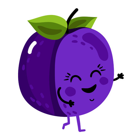 Funny fruit plum isolated cartoon characterのイラスト素材