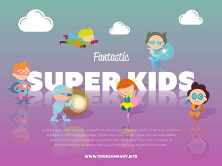 Fantastic super kids banner with childrenのイラスト素材