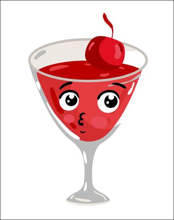 Funny cocktail with cherry cartoon characterのイラスト素材