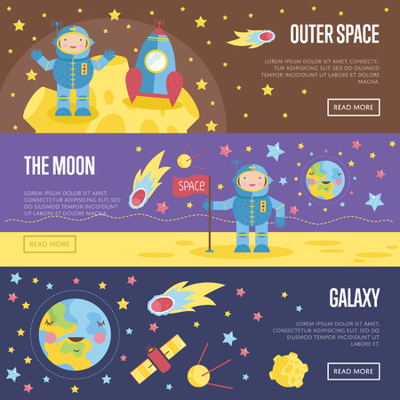 Collection of Space Theme Cartoon Web Bannersのイラスト素材
