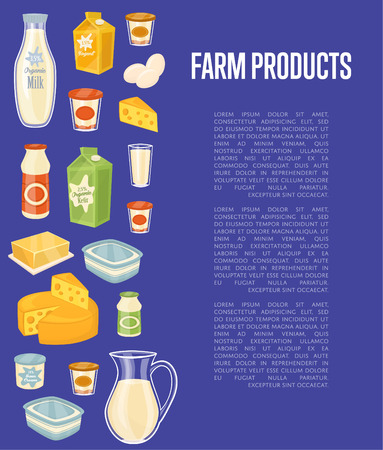 Farm products banner with dairy iconsのイラスト素材