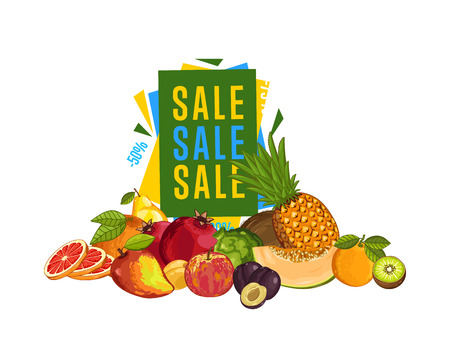 Discount sale poster with fresh fruitのイラスト素材
