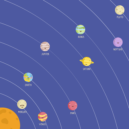 Solar System Model with Smiling Planets Vectorのイラスト素材