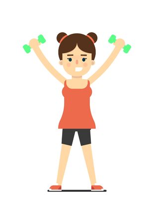 Sporty girl in sportswear lifting light dumbbells.のイラスト素材