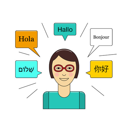 Learn language concept with young girl in glassesのイラスト素材