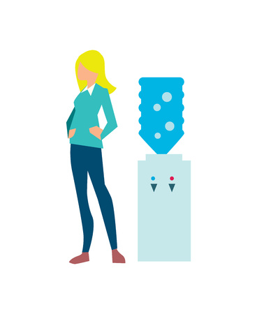 Young woman near office water coolerのイラスト素材