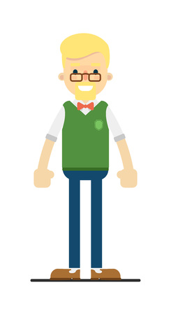 Smiling blond student character in flat design.のイラスト素材
