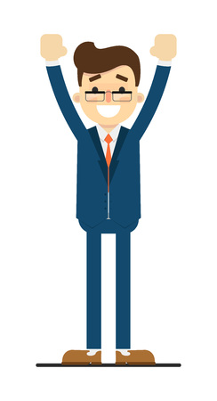 Happy businessman with hands up gestureのイラスト素材