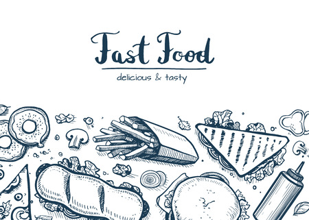 Fast food background with snack collectionのイラスト素材
