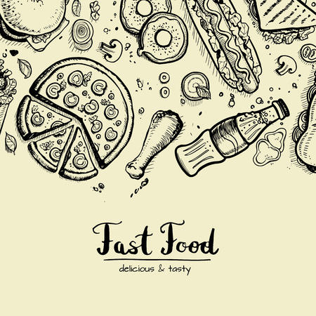 Fast food retro advertising backgroundのイラスト素材