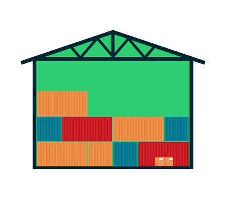 Delivery icon with warehouse building. Global or local shipping service vector illustration isolated on white background.のイラスト素材