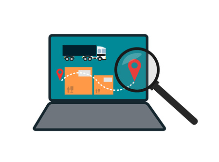 Delivery route on laptop screen icon.のイラスト素材