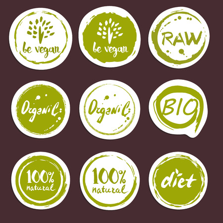 Organic food hand drawn labels setのイラスト素材