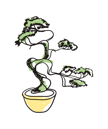 Bonsai tree in pot hand drawn iconのイラスト素材