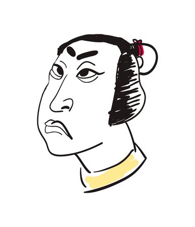 Asian man head hand drawn iconのイラスト素材