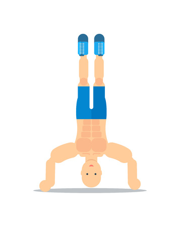 Sporty boy standing on his head iconのイラスト素材