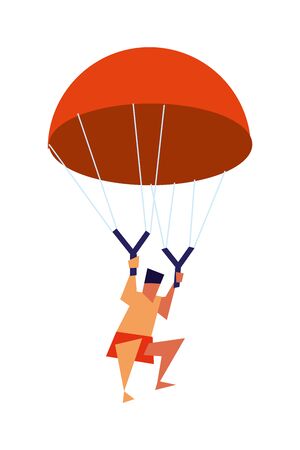 Young boy flying with parachute vector iconのイラスト素材