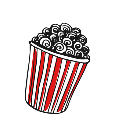 Popcorn in cardboard box hand drawn iconのイラスト素材