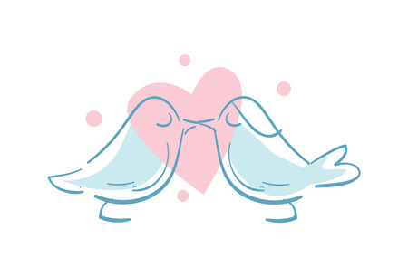 Happy valentine day icon with kissing birdsのイラスト素材