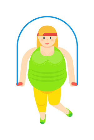 Fat woman with jumping rope iconのイラスト素材