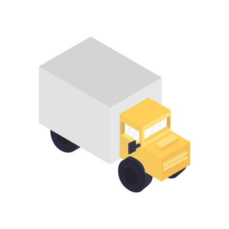 Modern freight truck isometric icon. Commercial freight truck, vehicle for cargo transportation, trucking and delivery service vector illustrationのイラスト素材
