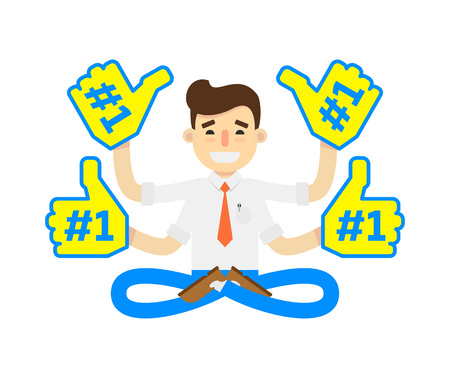 Businessman in lotus pose icon. Idea generation and business realization vector illustration in flat design.のイラスト素材